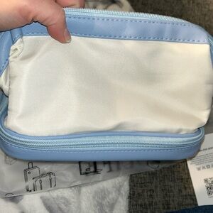 Yoolife Cosmetic Bag- Double Layer w upper and lower storage areas. Blue & White